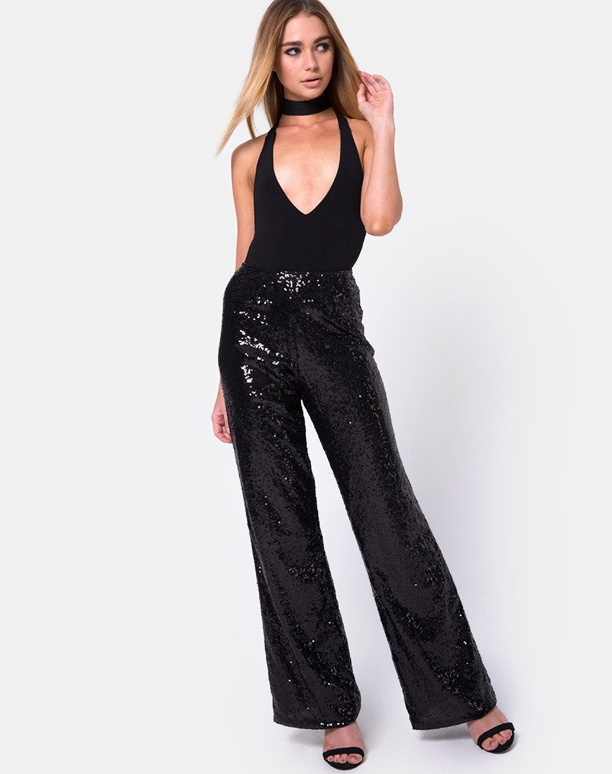 Pantalone Praga in mini paillettes nero