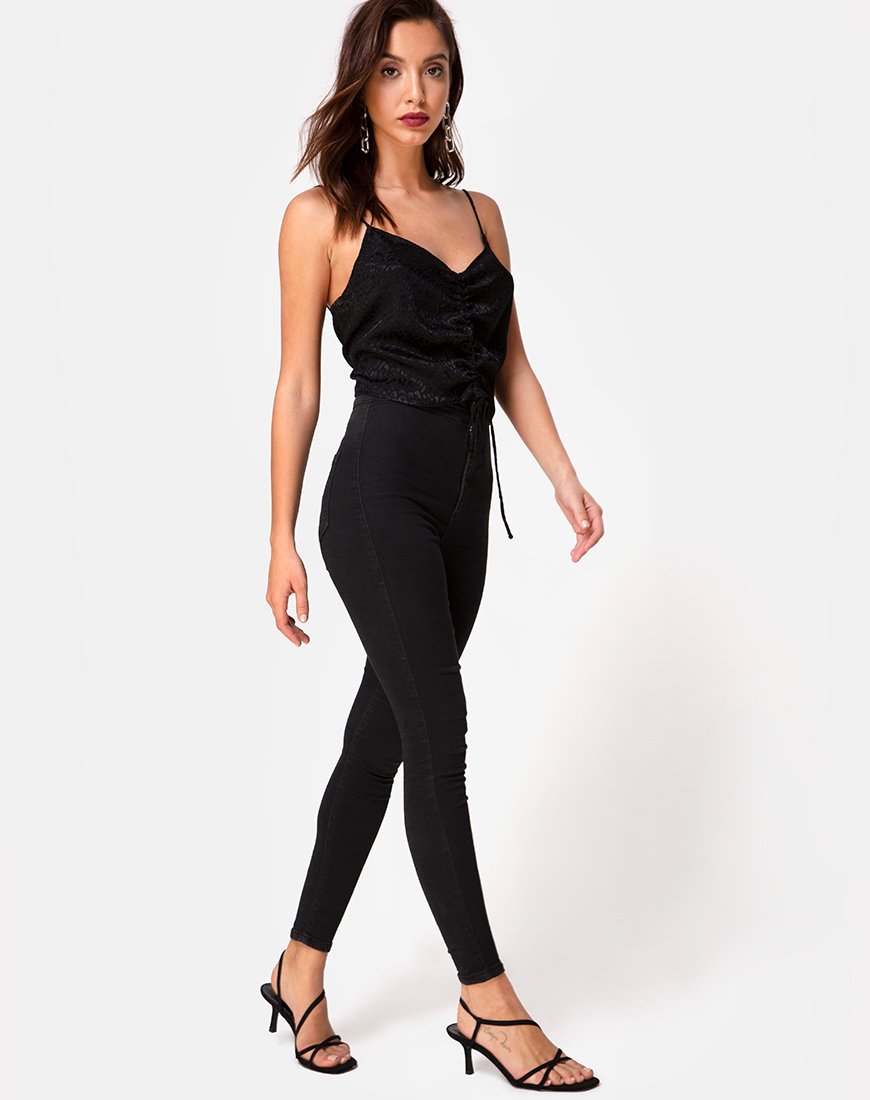 Immagine di Praha Top in satin nero ghepardo