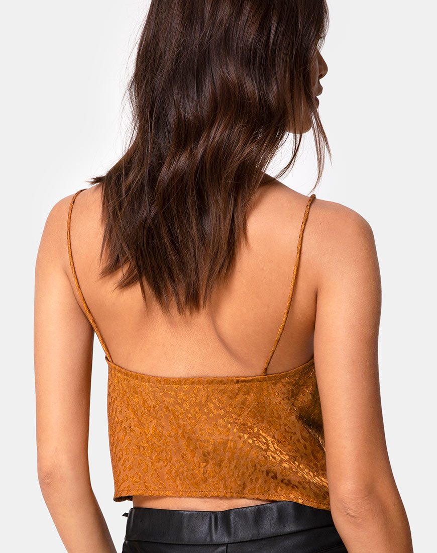 Top Praha in satin ghepardato oro