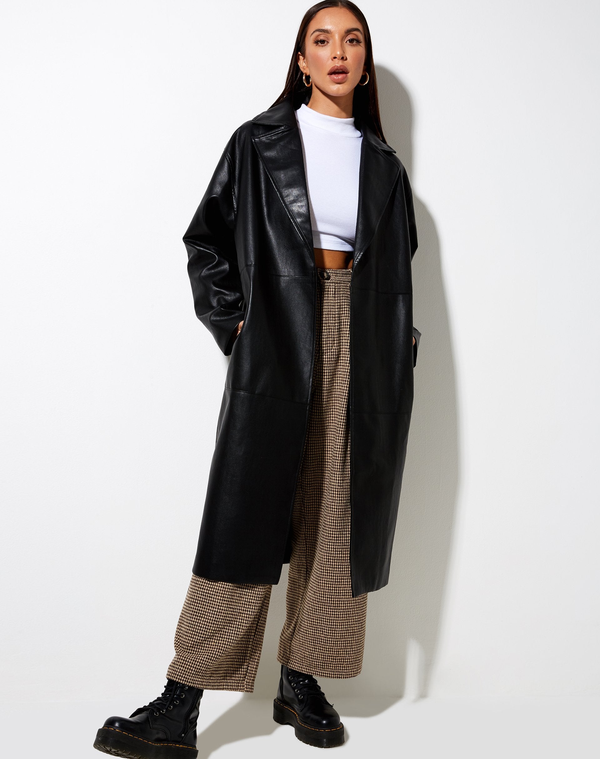 Immagine di Duster Longline Coat in Pu Nero