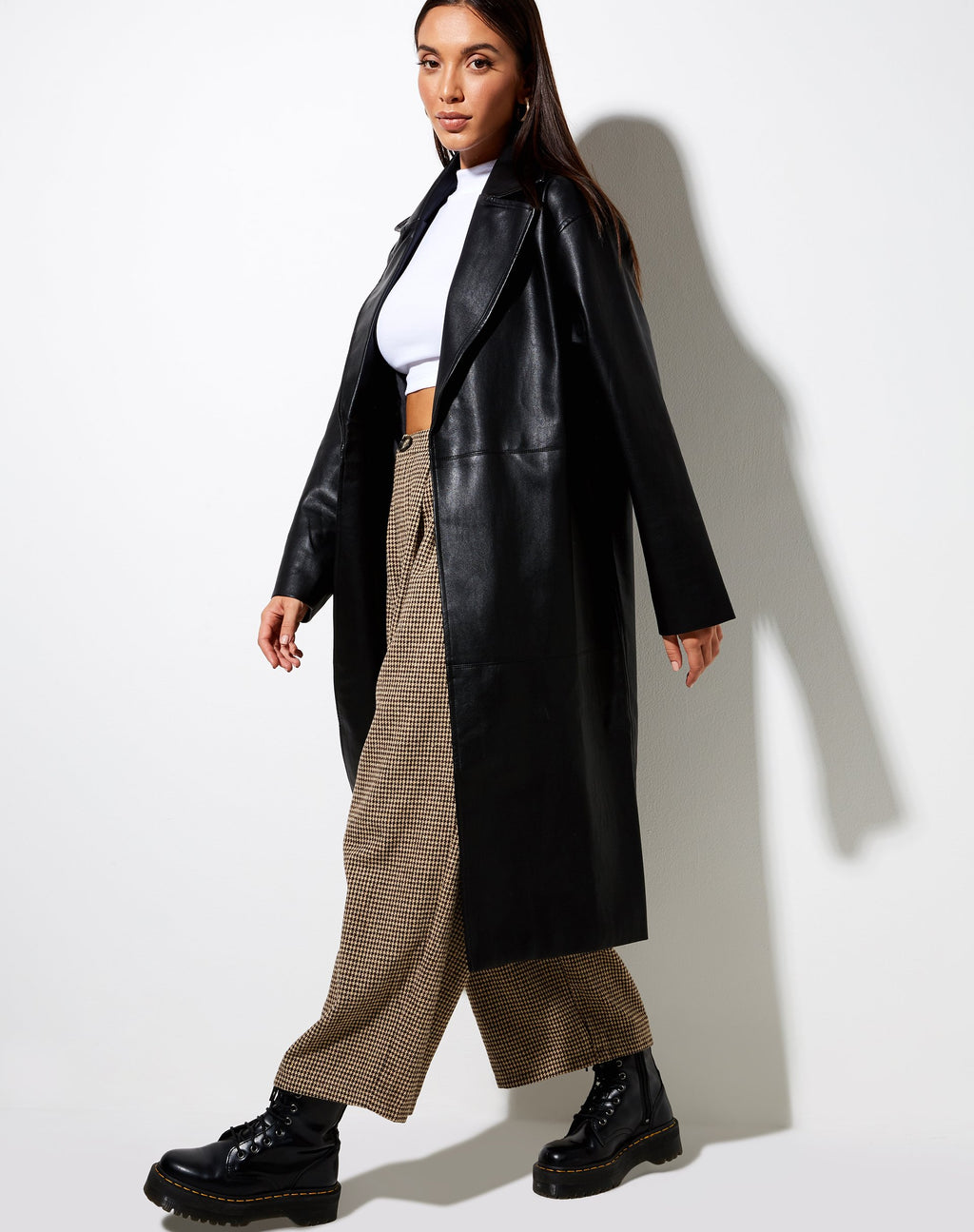 Cappotto lungo Duster in Pu Black