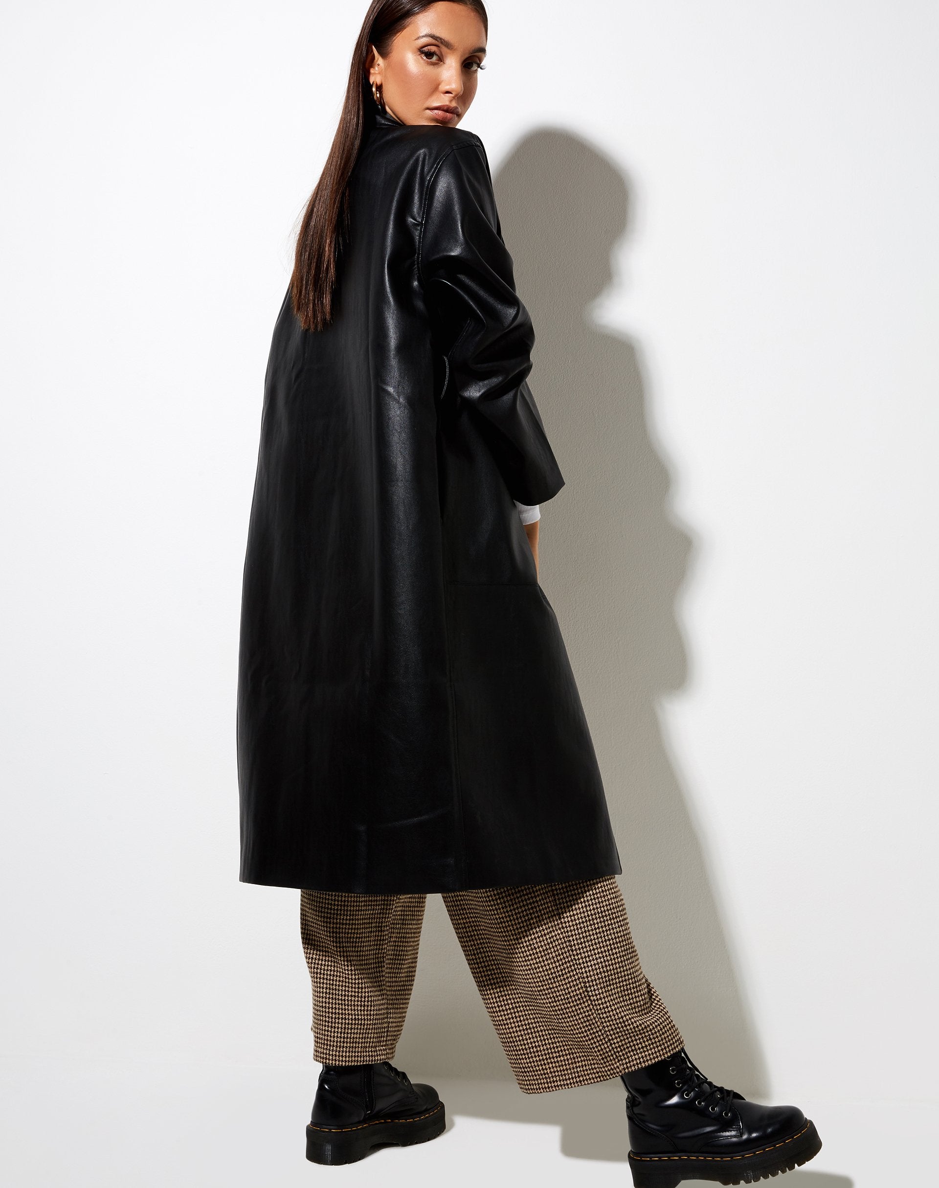 Immagine di Duster Longline Coat in Pu Nero