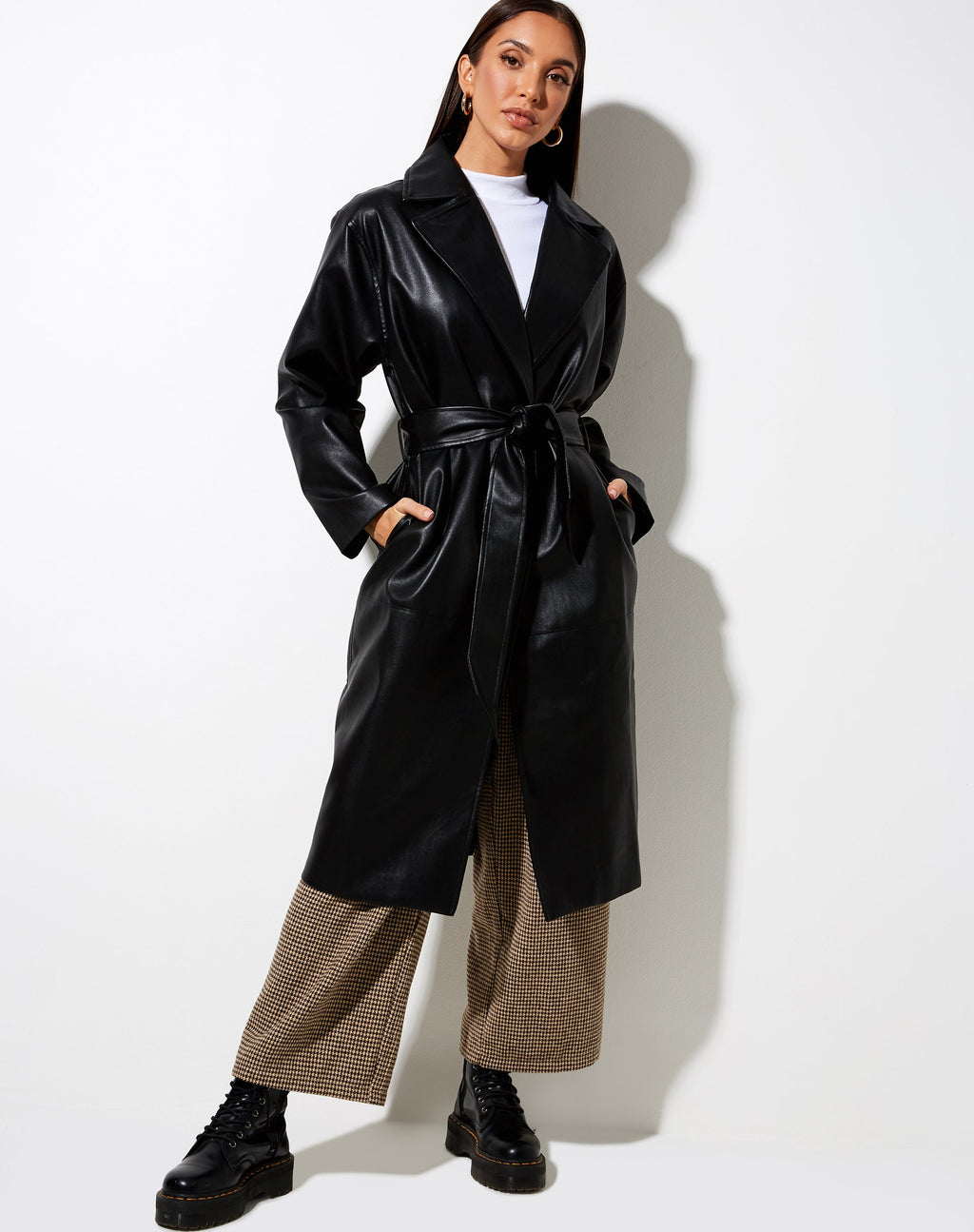 Cappotto lungo Duster in Pu Black