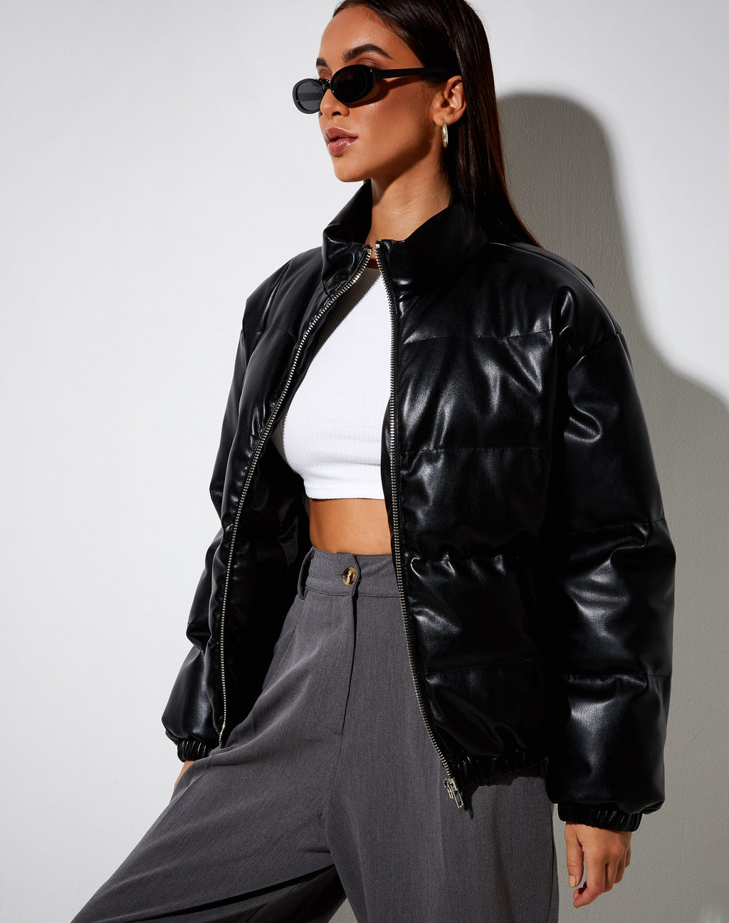 Giacca Puffa Puffer in PU Nero
