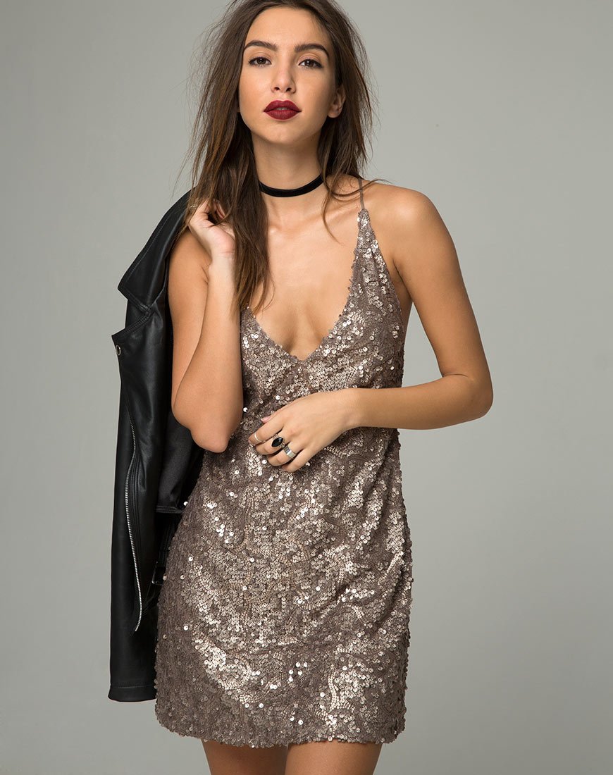 Immagine di Purpura Abito in paillettes glitterate Oro Antico