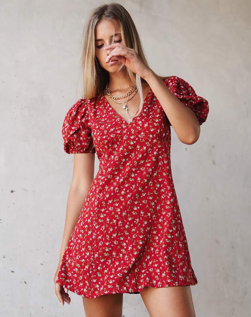 Vestito Elfira in rosso floreale Falling for You