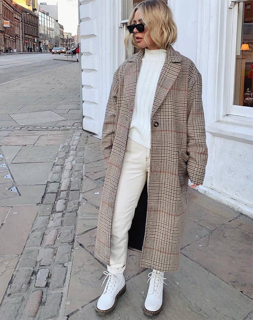 Cappotto lungo Duster in Glenn Check Naturale
