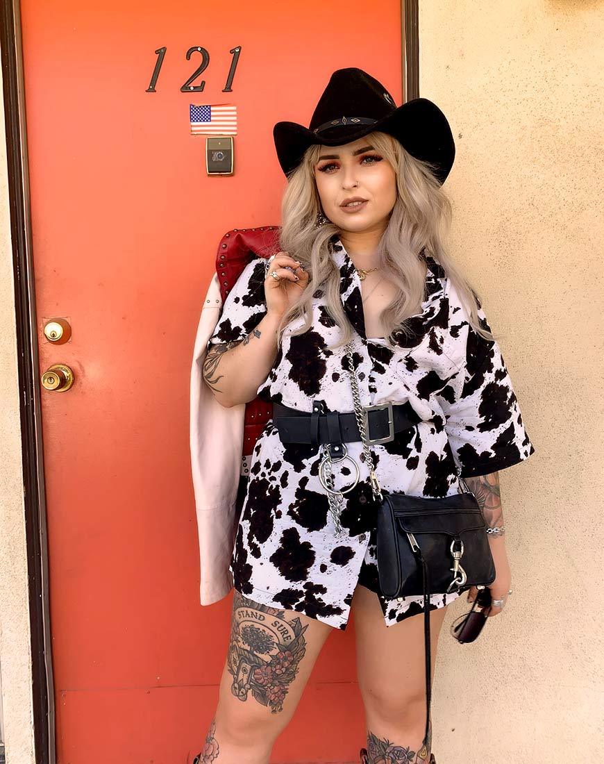 Immagine di Fresia Mini Dress in Cow Hide Marrone e Bianco