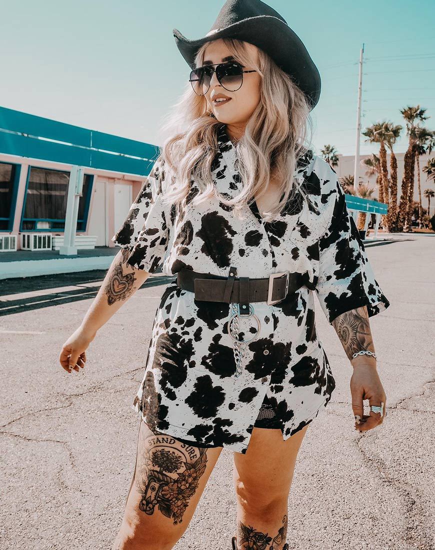 Immagine di Fresia Mini Dress in Cow Hide Marrone e Bianco