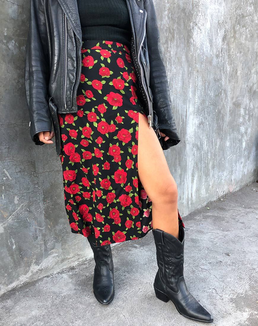 Immagine di Saika Midi Skirt in Roaming Rose Nero