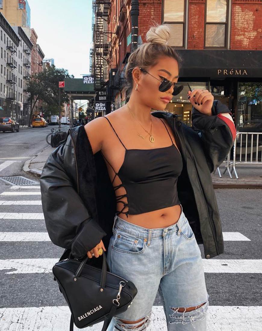 Crop Top Ozka in raso nero