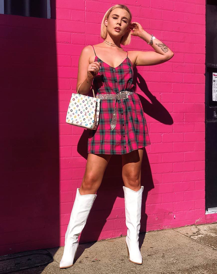 Sanna Slip Dress a quadri rosa e verdi