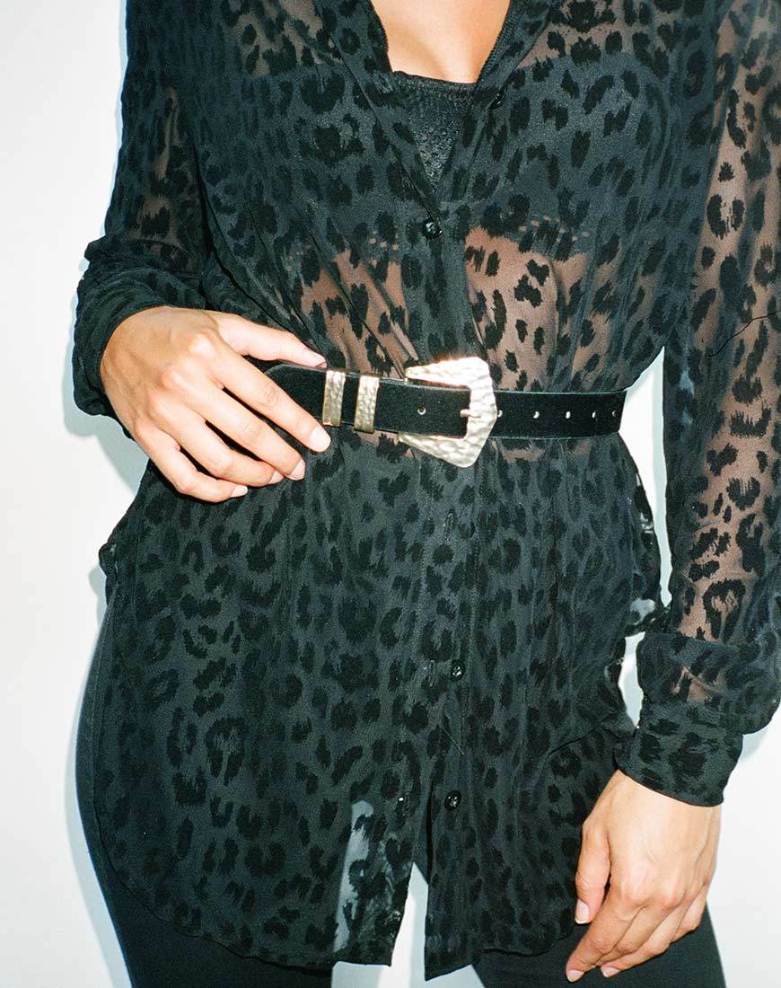 Camicia Phobe in rete leopardata nera