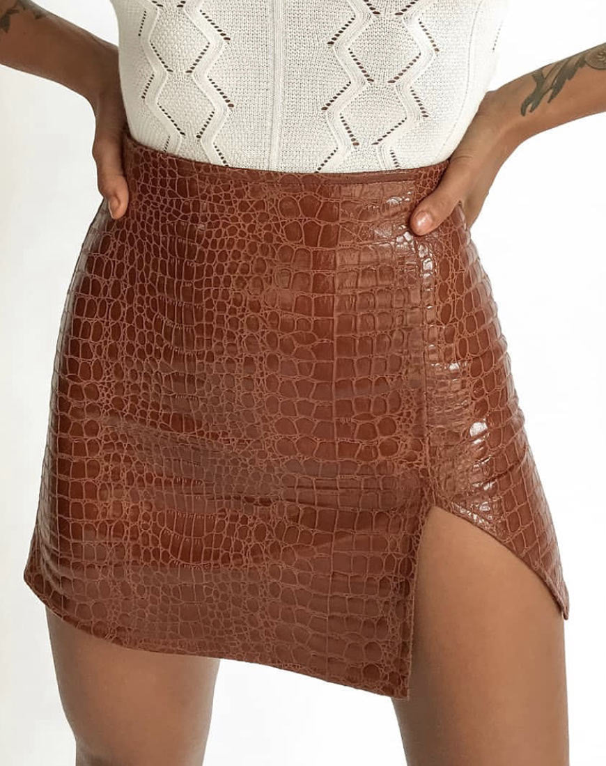 Immagine di Wren Mini Gonna in PU Croco Brown