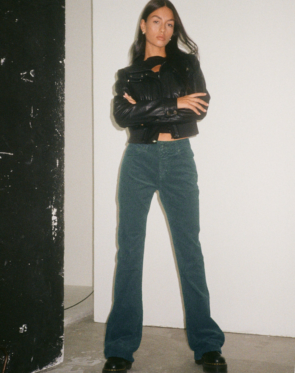 Jeans Bootleg in corda verde bosco