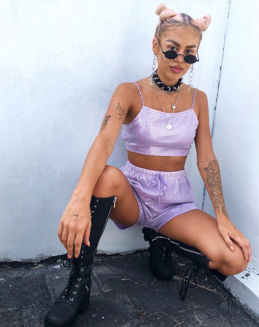 Top Sasha in mini paillettes opache lilla