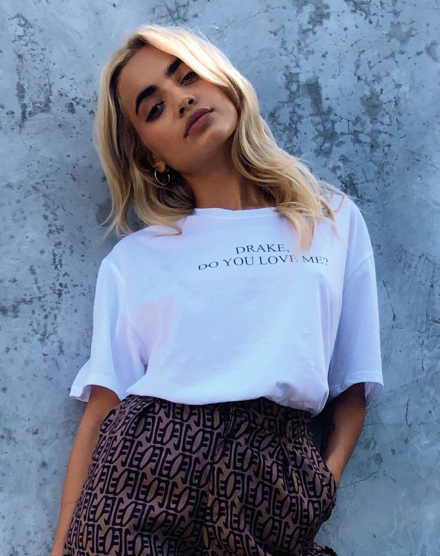 Maglietta basic oversize in Drake Do You Love Me bianco