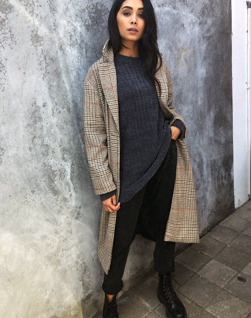 Cappotto lungo Duster in Glenn Check Naturale
