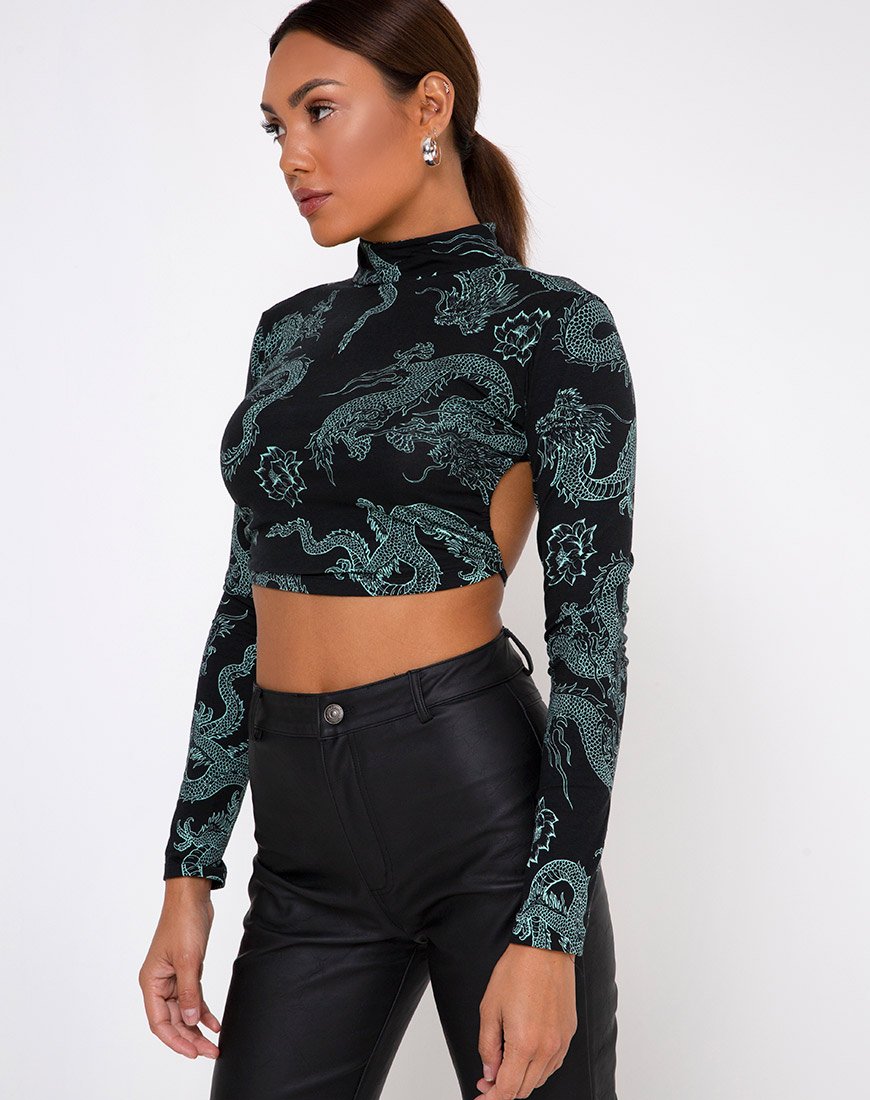 Immagine di Quelia Top in Dragon Flower Nero e Menta