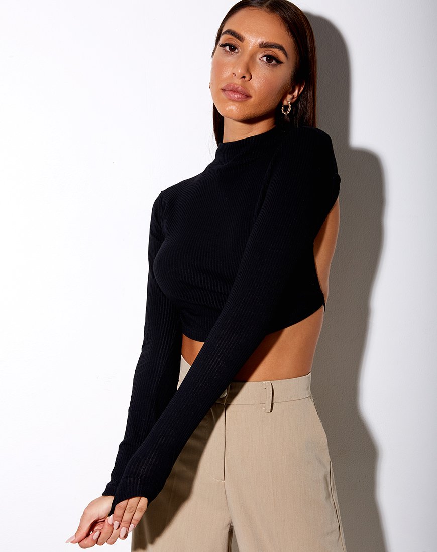 Immagine di Quelia Crop Top a costine nero