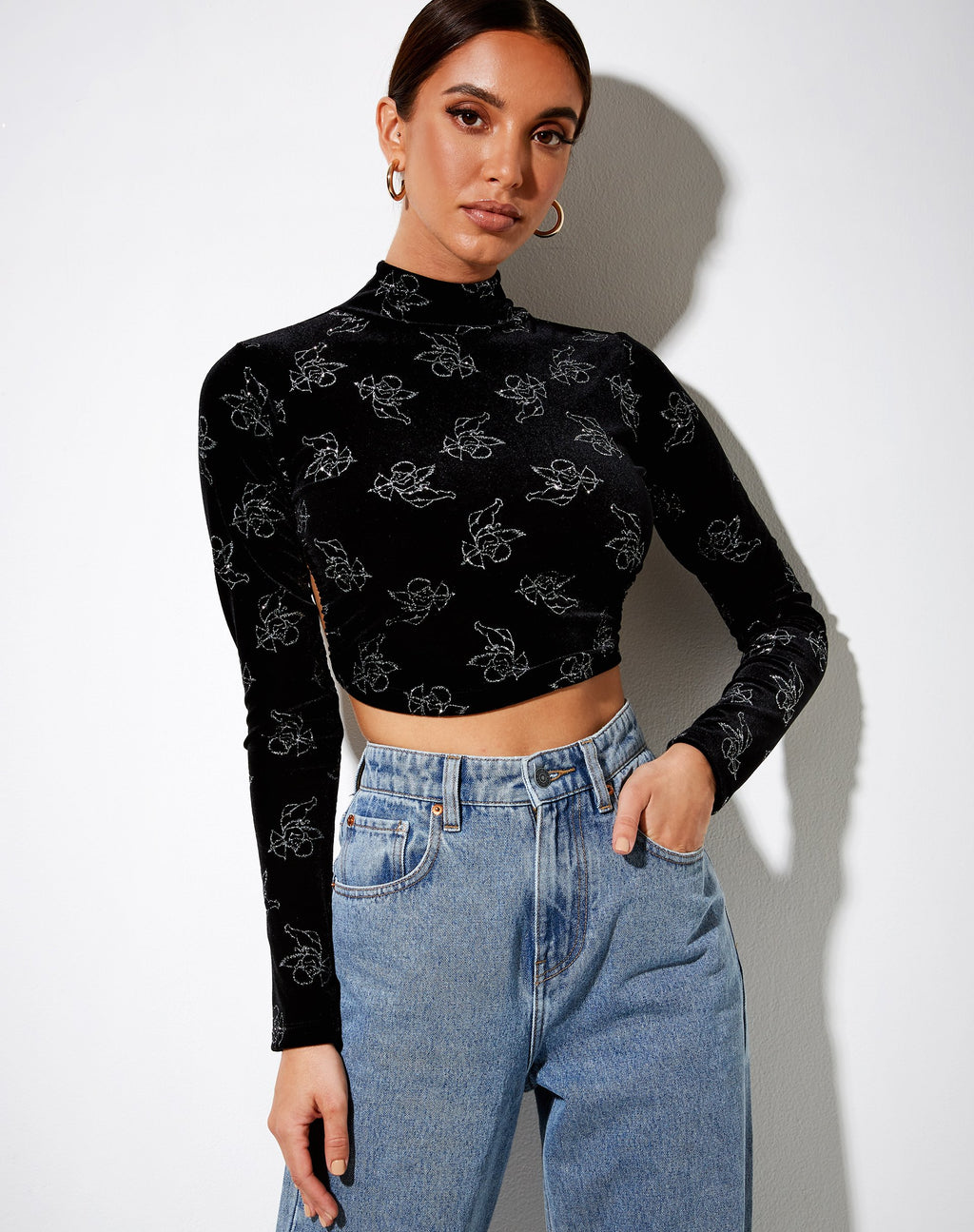 Quelia Crop Top in Nero Timbro Cupido Argento