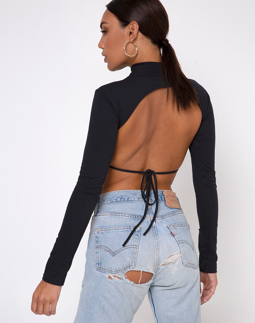 Crop Top Quelia in nero con ricamo "Saint".