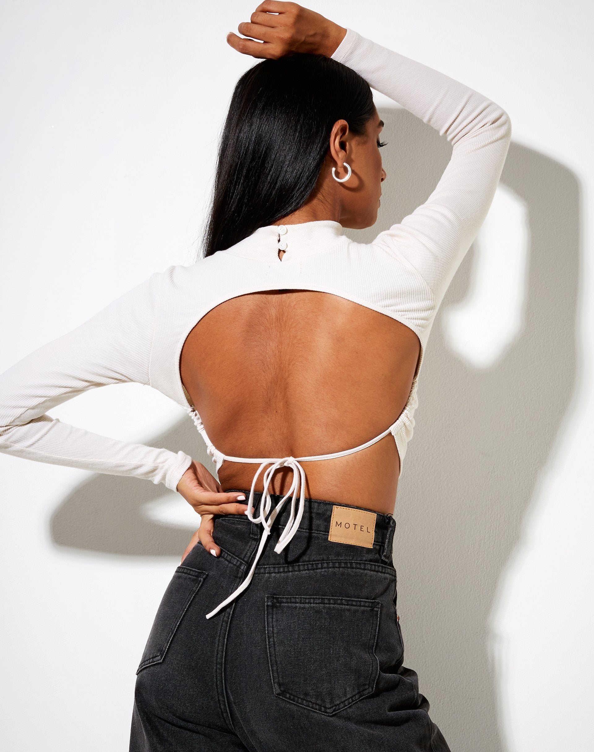 Immagine di Quelia Crop Top in costina bianco Amore Embro