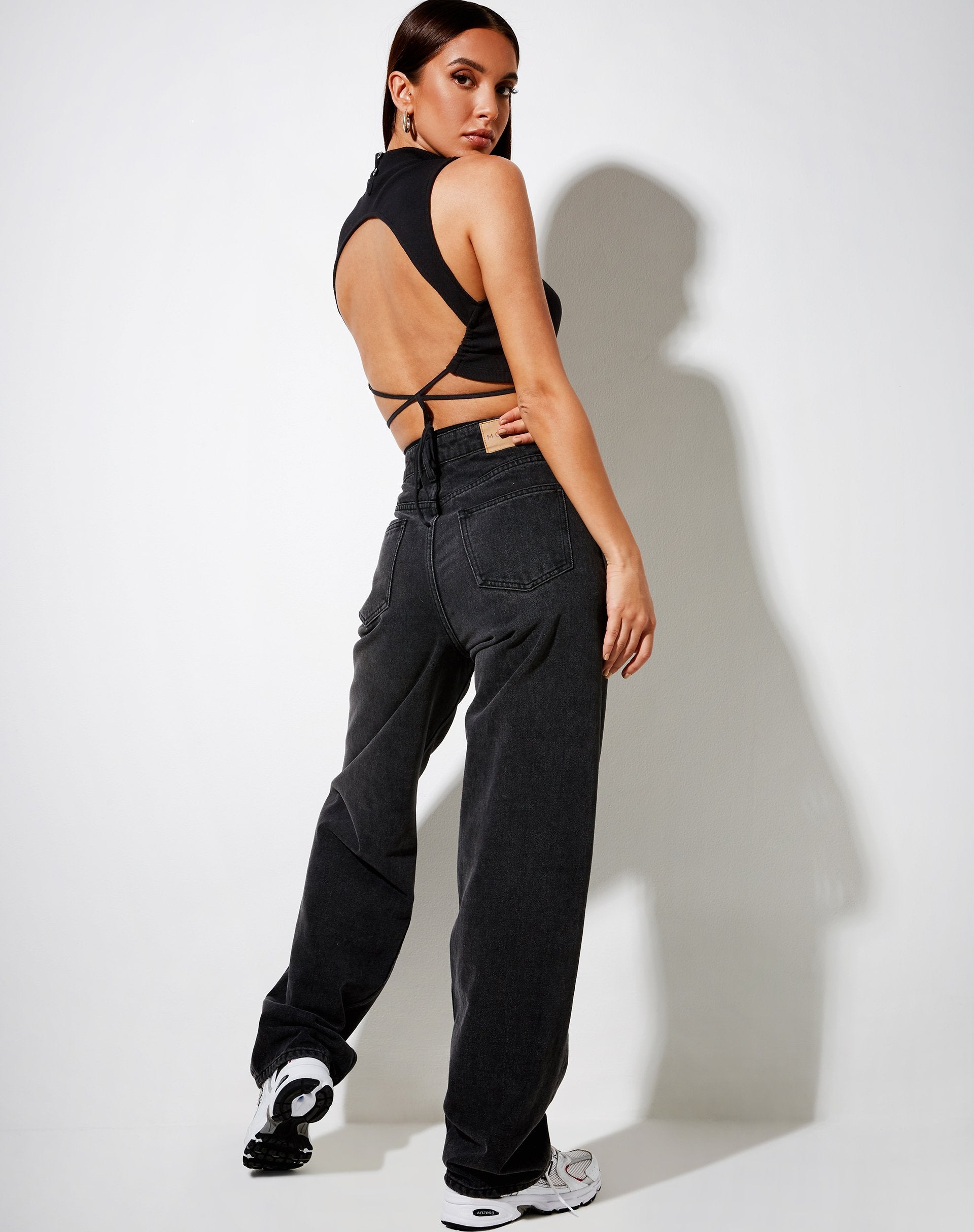 Immagine di Quera Crop Top in Rib Black Angelic Embro