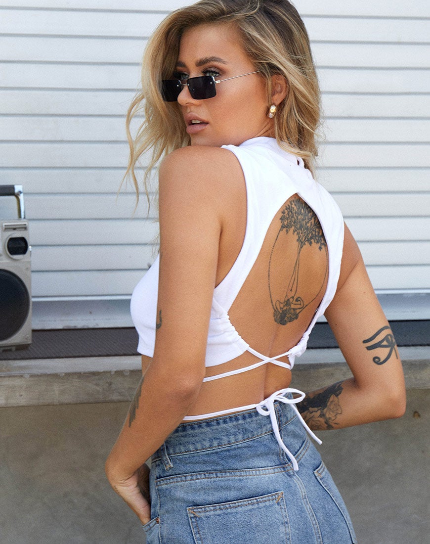 Immagine di Quera Crop Top a coste bianco