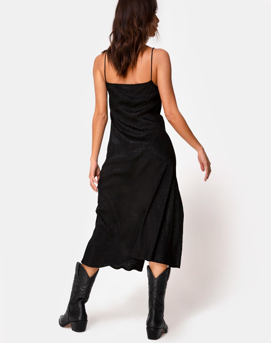 Immagine di Quinty Midi Dress in raso nero ghepardo