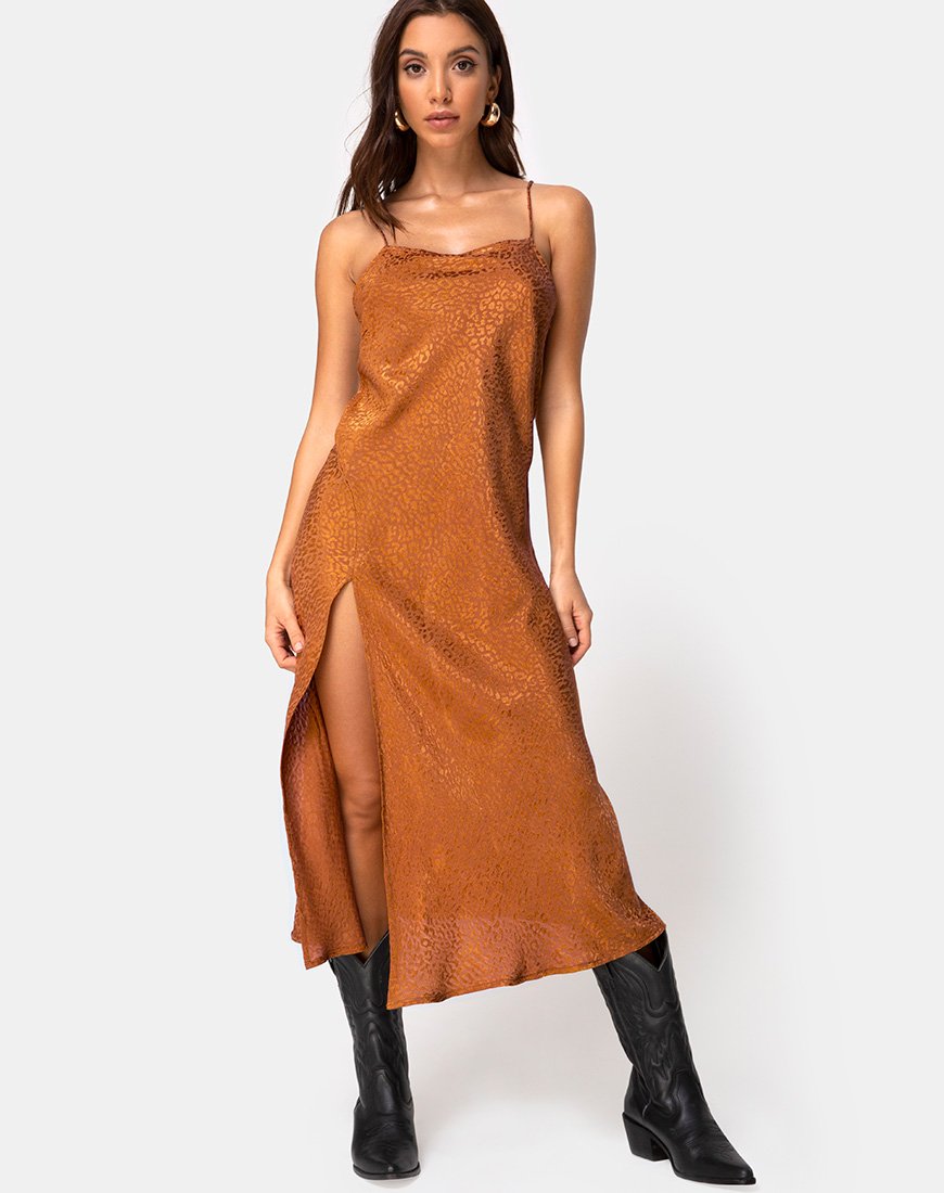 Immagine di Quinty Dress in raso oro Cheetah