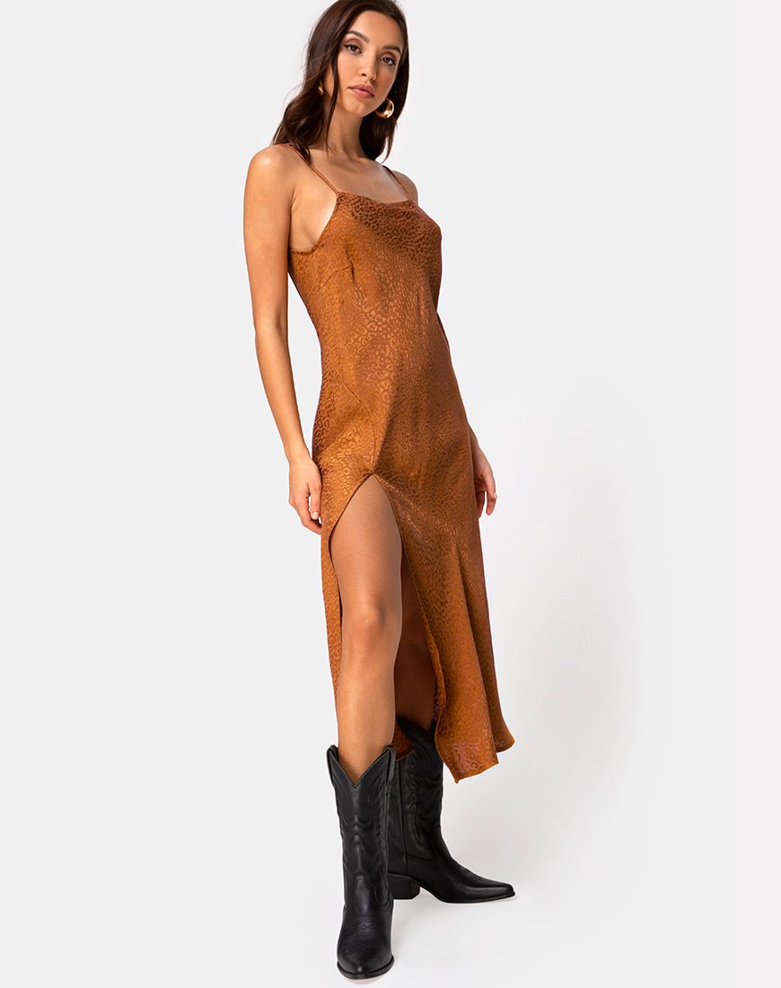 Immagine di Quinty Dress in raso oro Cheetah