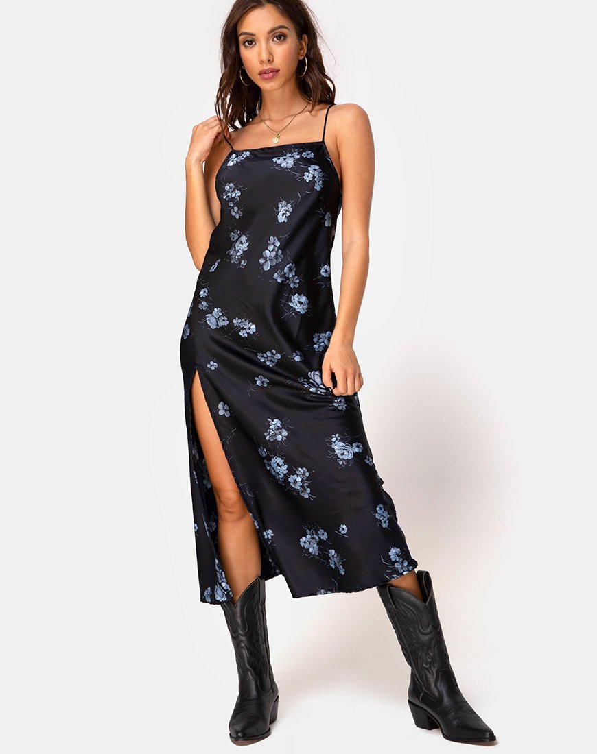 Abito Quinty in monofiore nero