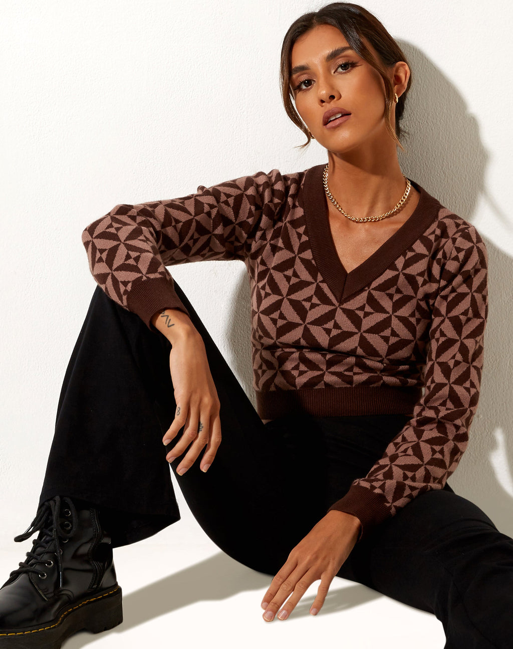 Maglia Radka in Geo Knit Coffee Brown