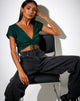Immagine di Raeto Crop Top in satin ghepardo verde bosco