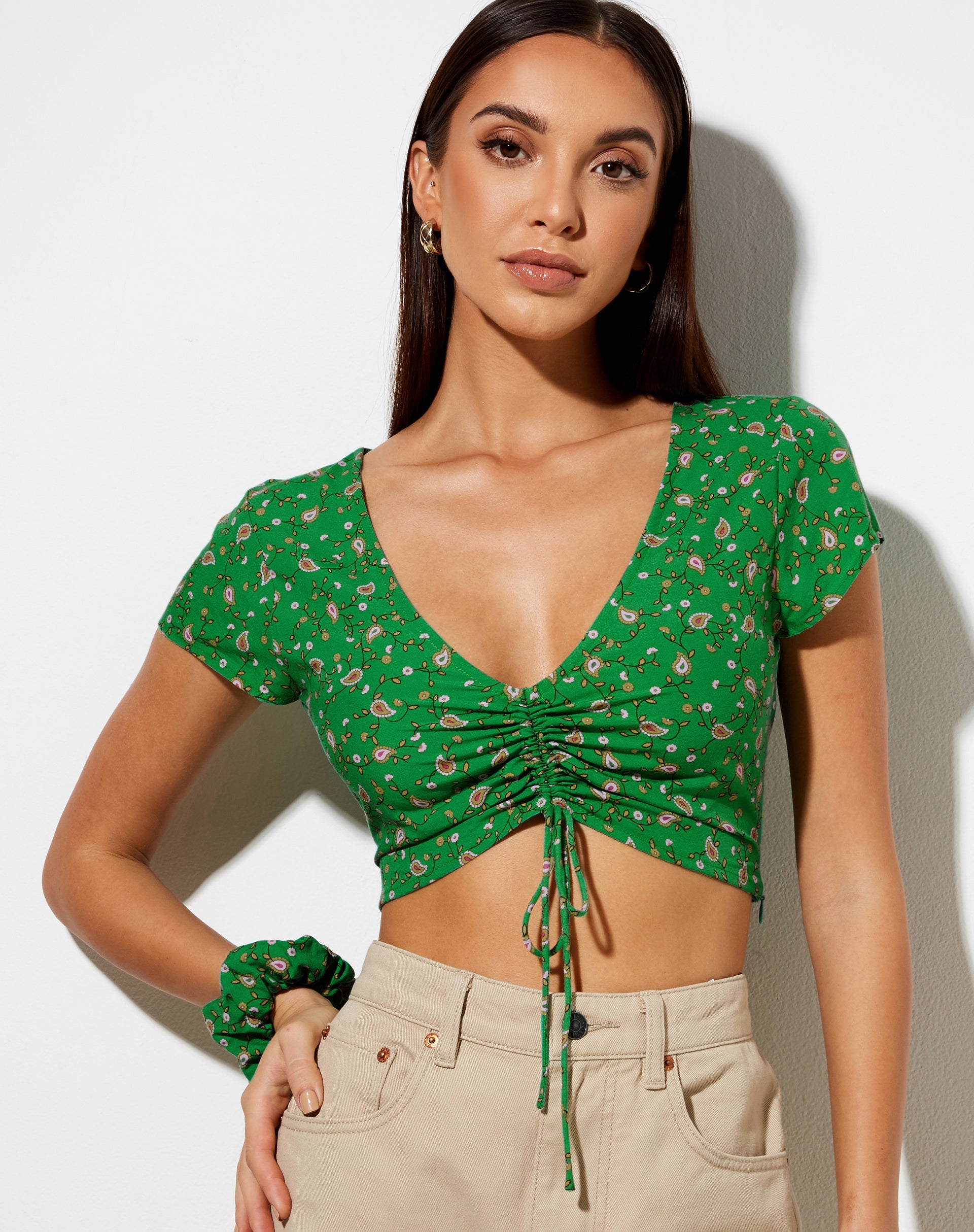 Immagine di Raeto Crop Top in verde Paisley Fun