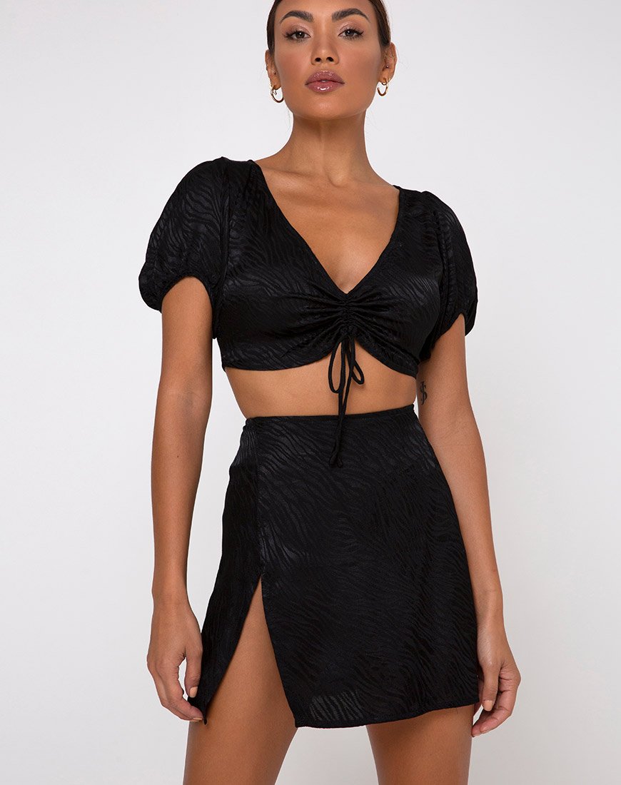 Immagine di Raemzi Crop Top in raso Zebra Nero