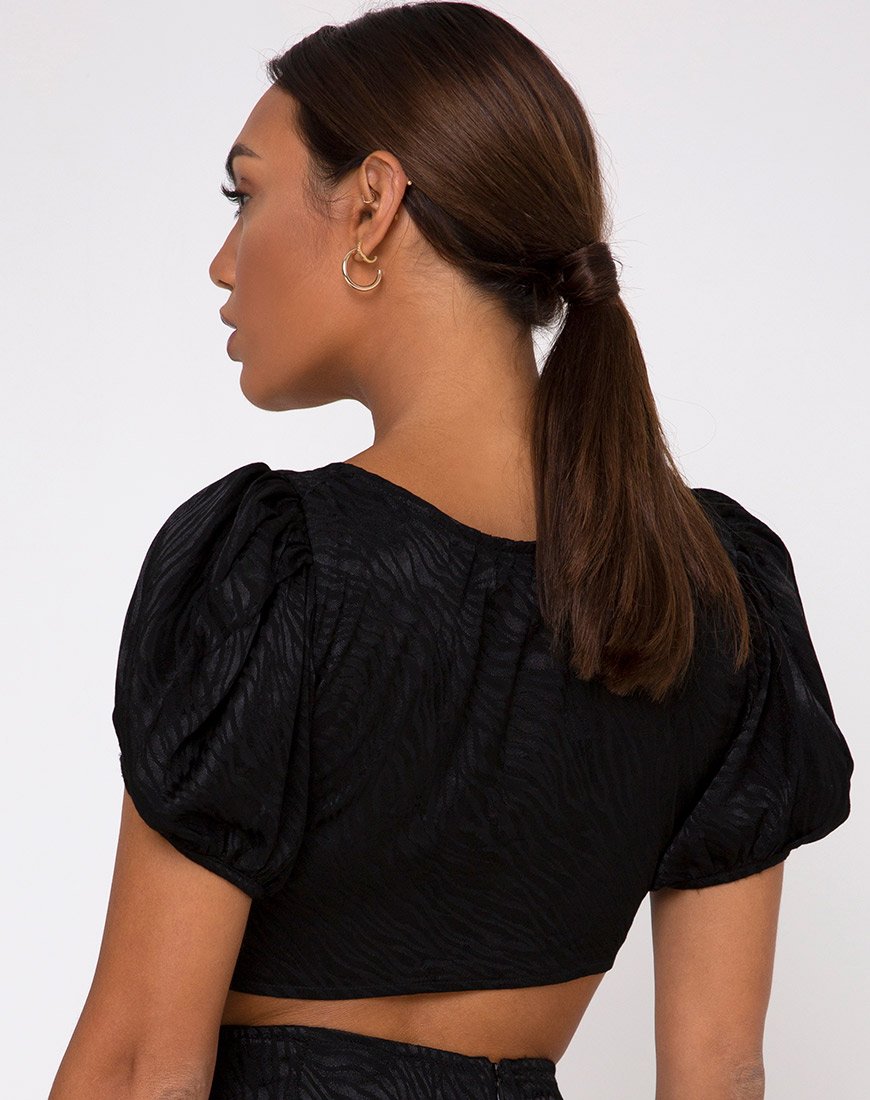 Raemzi Crop Top in satin zebrato nero