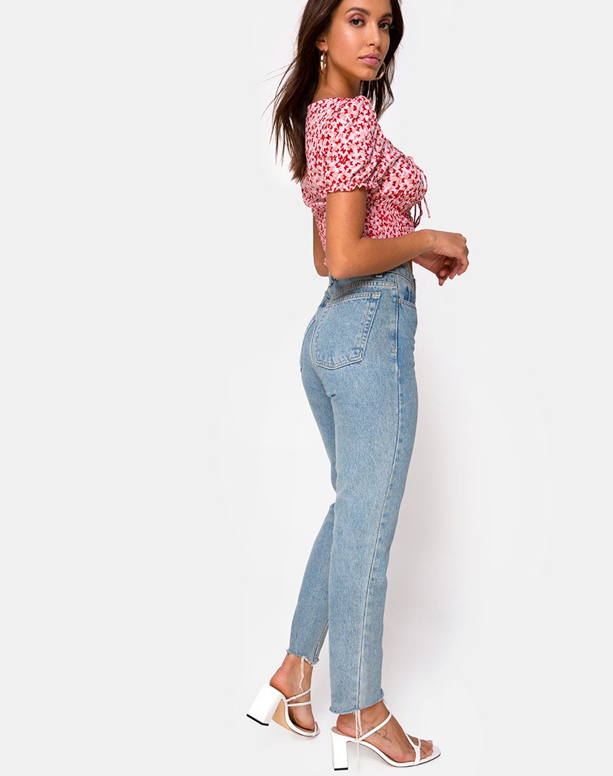 Immagine di Raquel Crop Top in Ditsy Butterfly Pesca e Rosso
