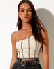 Immagine di Rara Crop Top in Ecrù a coste con cuciture nere
