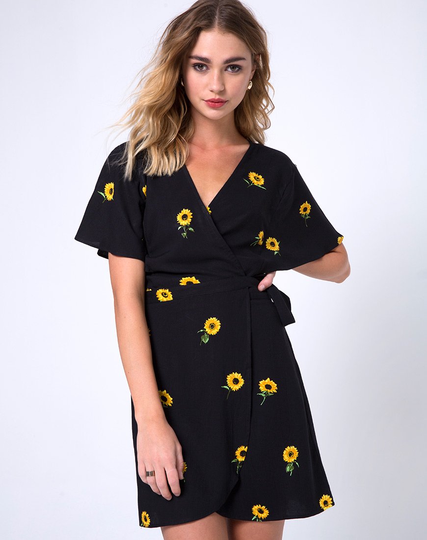 Vestito a portafoglio Rawa in Ditsy Sunflower