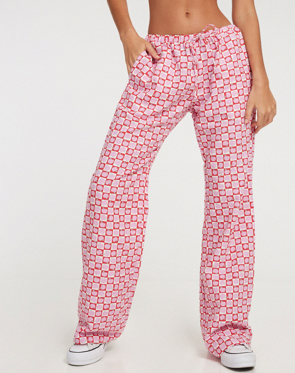 Pantaloni Raya a gamba larga in Apple Check Blush Red