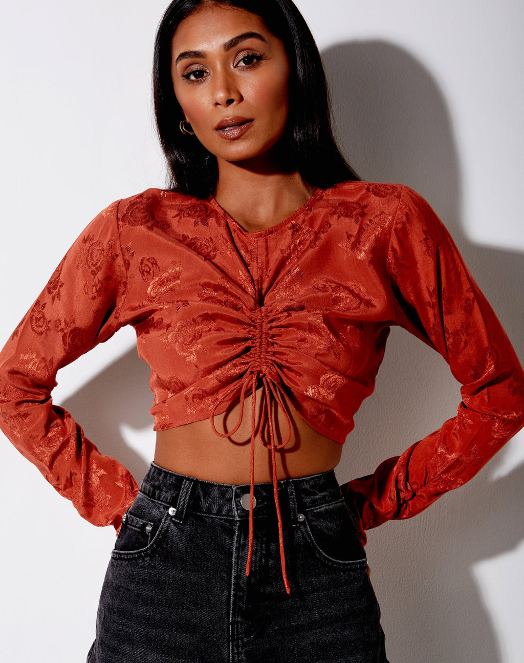 Crop Top Rean in raso rosa rame