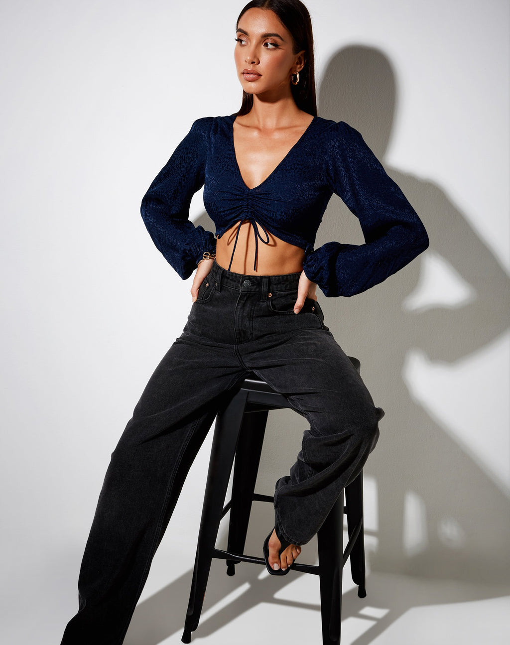 Reilo Crop Top in raso ghepardato Navy