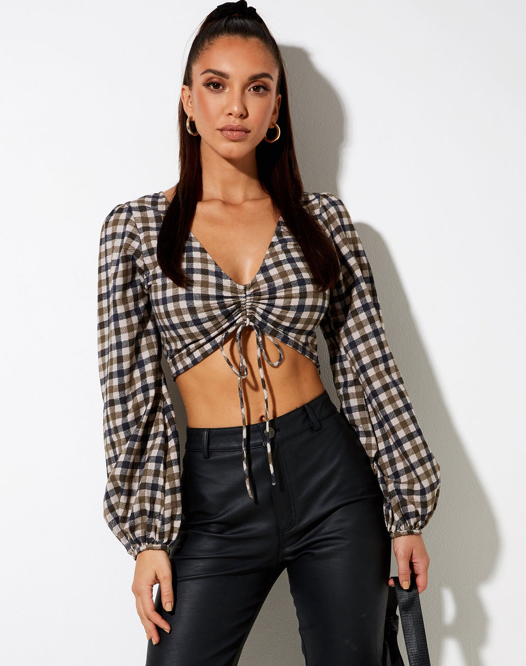 Crop Top Reilo a quadri anni '40 Tan