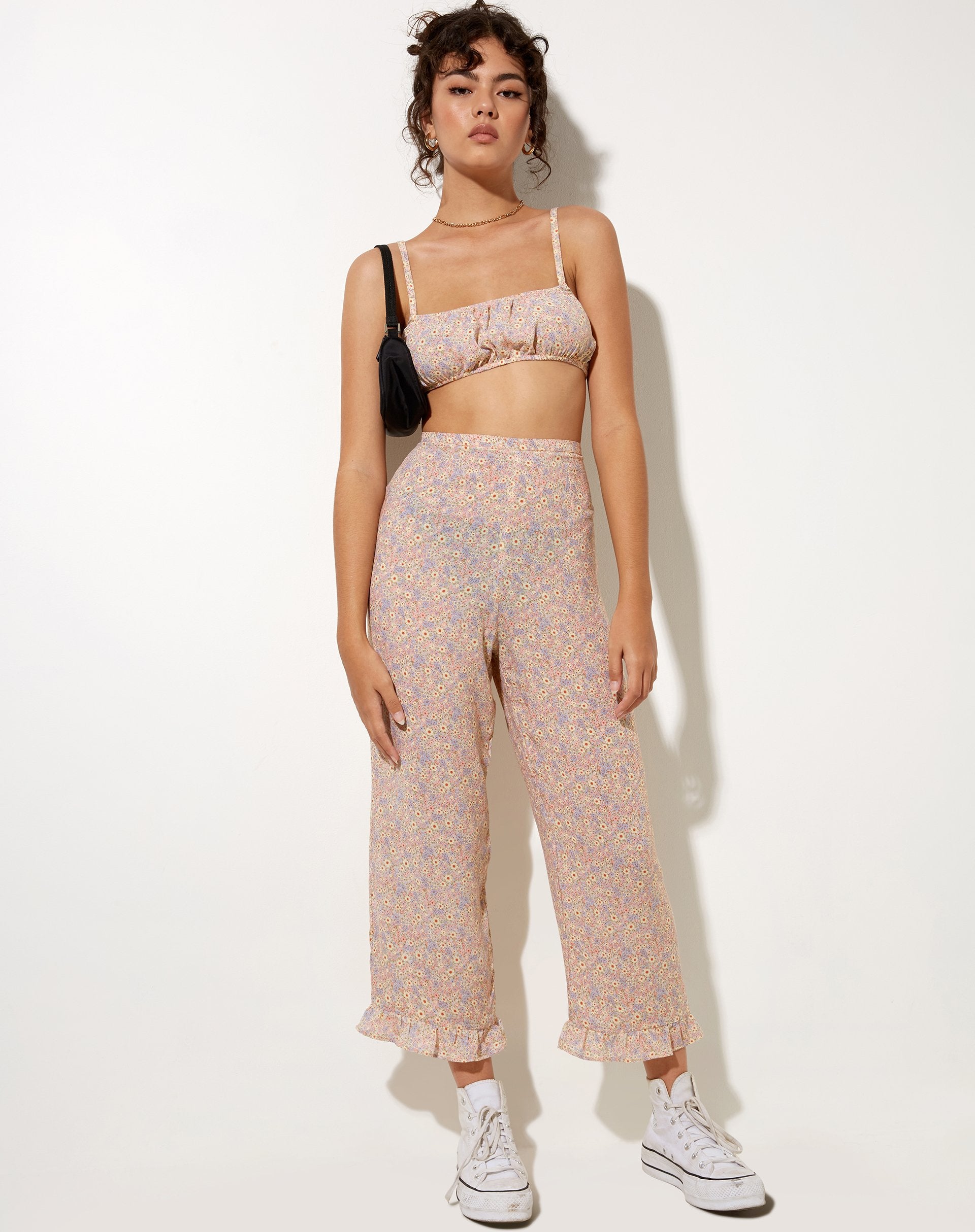 Immagine di Bianca Culotte Trouser in stile anni '70 con fiori di prateria