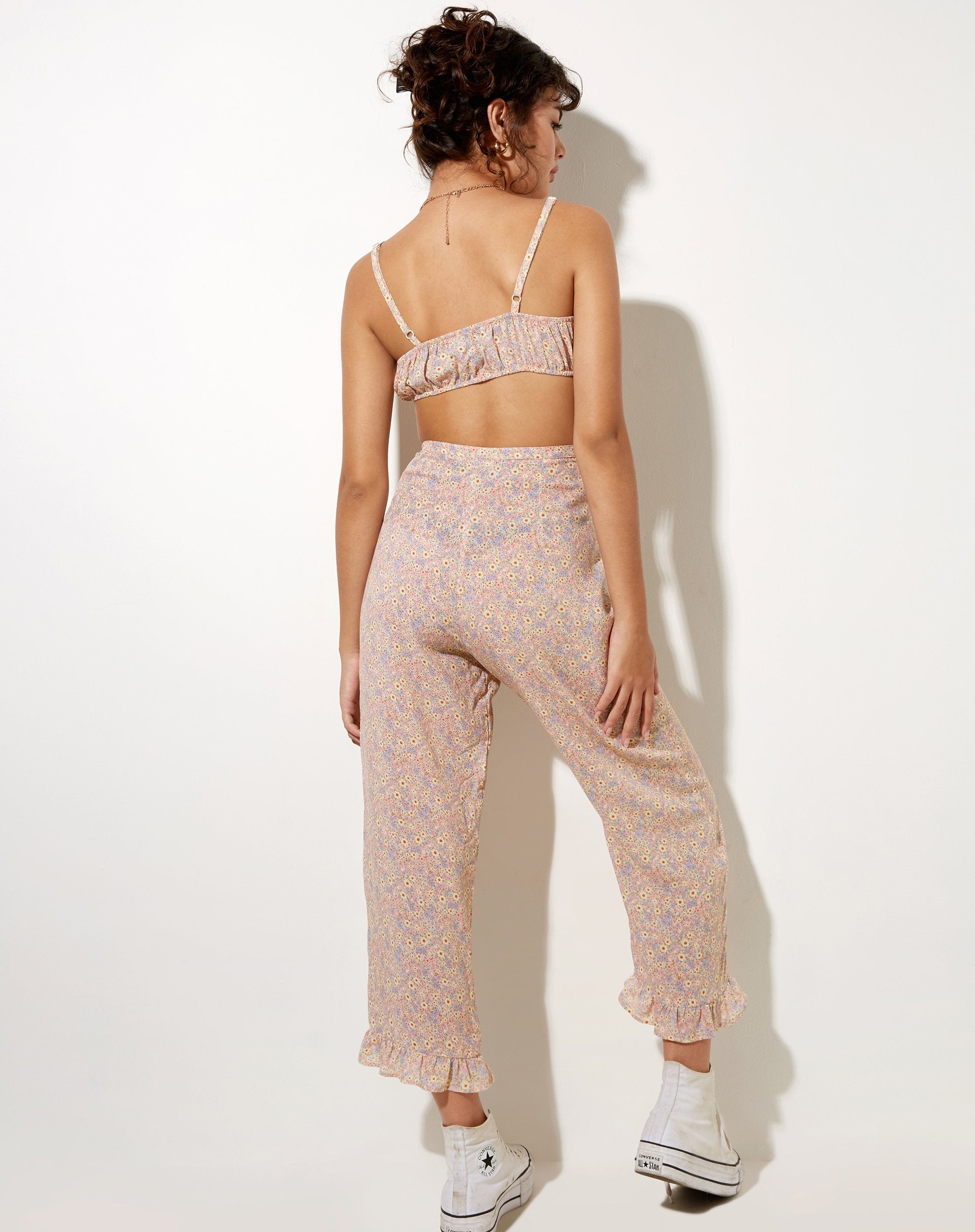 Immagine di Bianca Culotte Trouser in stile anni '70 con fiori di prateria
