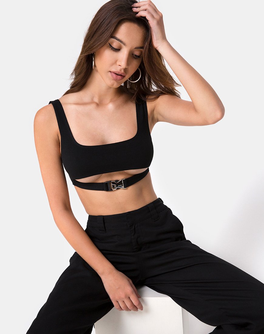 Crop Top Reka nero con fibbia argento