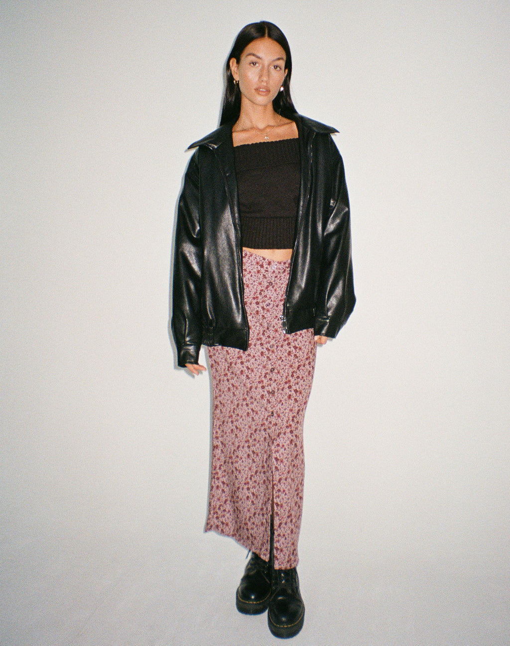 Maxi gonna Relow in borgogna floreale anni '90
