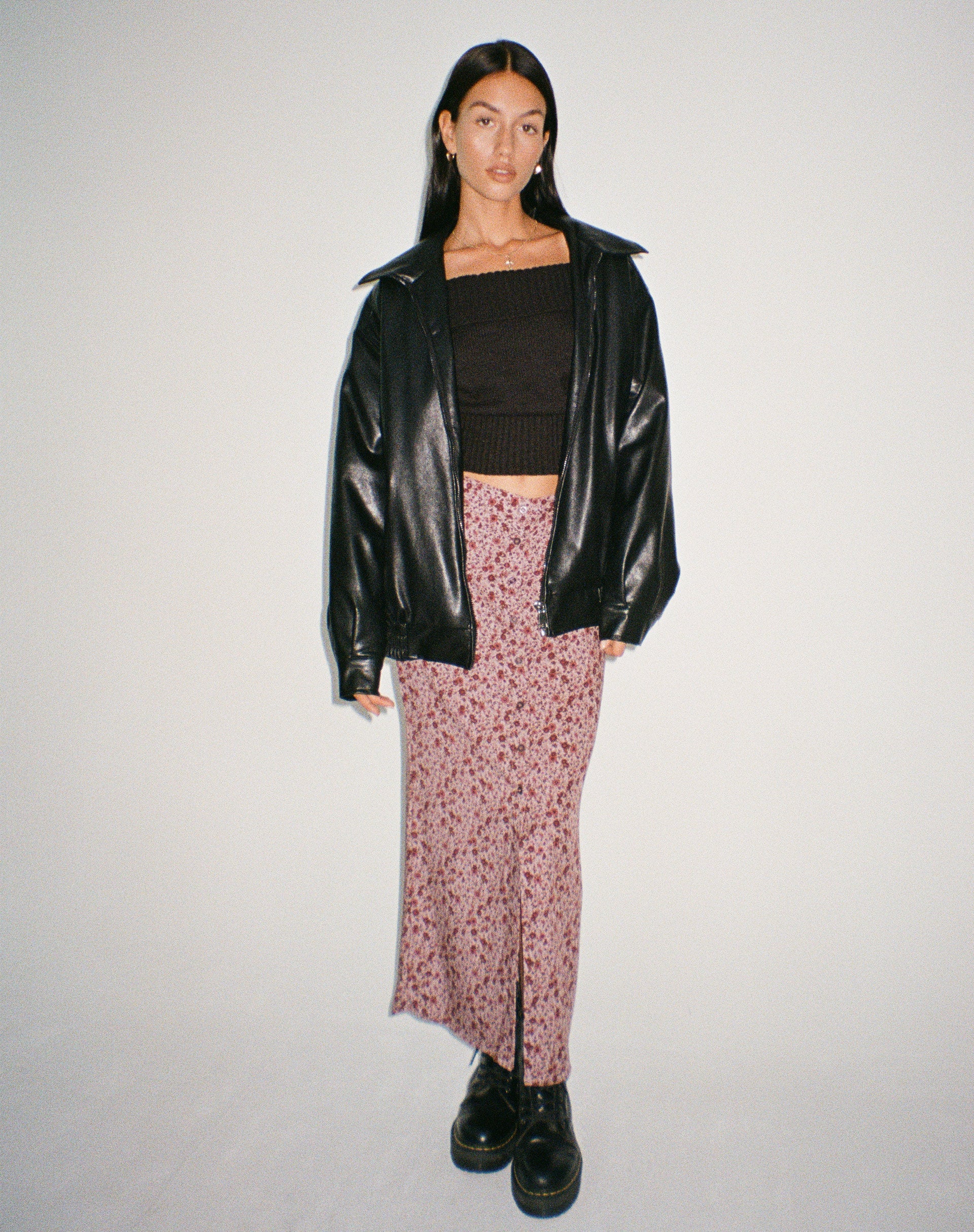 immagine di Relow Maxi Gonna in borgogna floreale anni '90